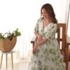 KB-272PISTA_2.jpg Elegant White Soft Georgette One-Piece Dress with Green Floral Print