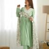 KB-275PISTA_2.jpg Pista Color Nyra Cut Kurta Suit with Floral Tabby Organza Dupatta