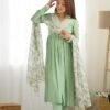 KB-275PISTA_6.jpg Pista Color Nyra Cut Kurta Suit with Floral Tabby Organza Dupatta