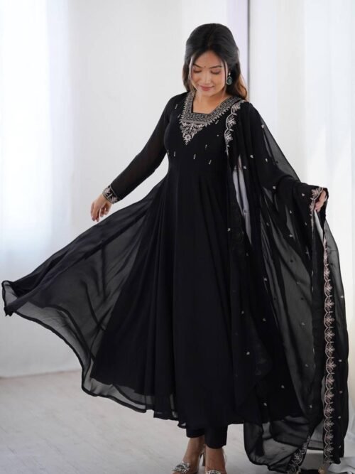 KB-283BLACK_1.jpg Black Georgette Embroidered Anarkali Suit Set