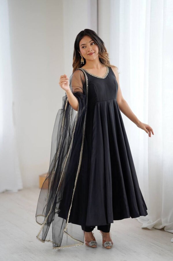KB-285BLACK_1.jpg Black Color Sleeveless Roman Silk Chanderi Anarkali Suit