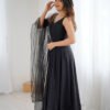 KB-285BLACK_2.jpg Black Color Sleeveless Roman Silk Chanderi Anarkali Suit