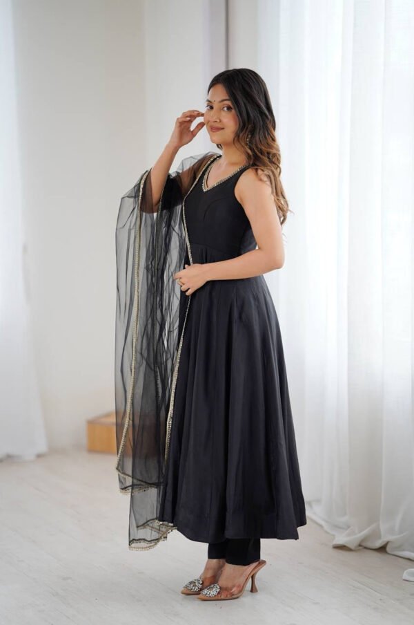 KB-285BLACK_2.jpg Black Color Sleeveless Roman Silk Chanderi Anarkali Suit