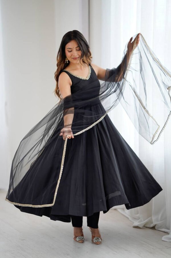 KB-285BLACK_3.jpg Black Color Sleeveless Roman Silk Chanderi Anarkali Suit