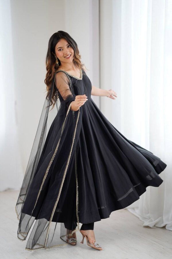 KB-285BLACK_4.jpg Black Color Sleeveless Roman Silk Chanderi Anarkali Suit
