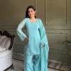 KB-297TEAL_6.jpg Cute Teal Crunchy Silk Farshi Salwar Suit