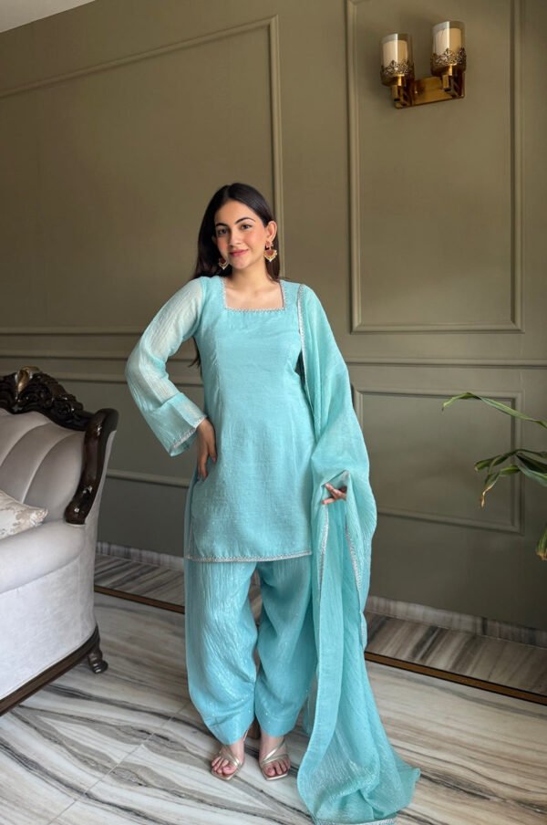 KB-297TEAL_6.jpg Cute Teal Crunchy Silk Farshi Salwar Suit
