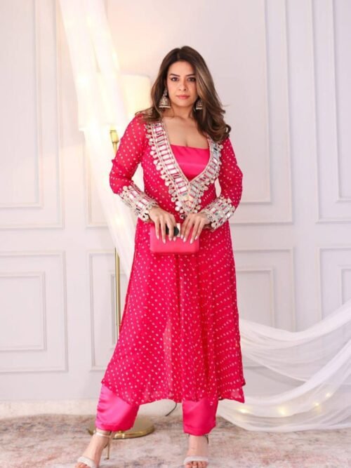 LG-1944_8.jpg Rani Pink Bandhani Print Mirror Work Cord Set