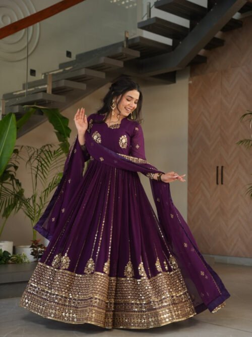 LW-9262_3.jpg Violet Blooming Georgette Anarkali Gown