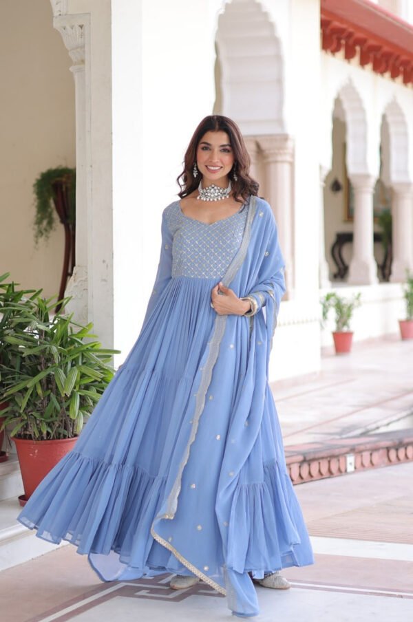 LW-9280_2.jpg Vista Blue Georgette Designer Gown