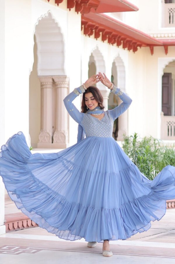 LW-9280_3.jpg Vista Blue Georgette Designer Gown