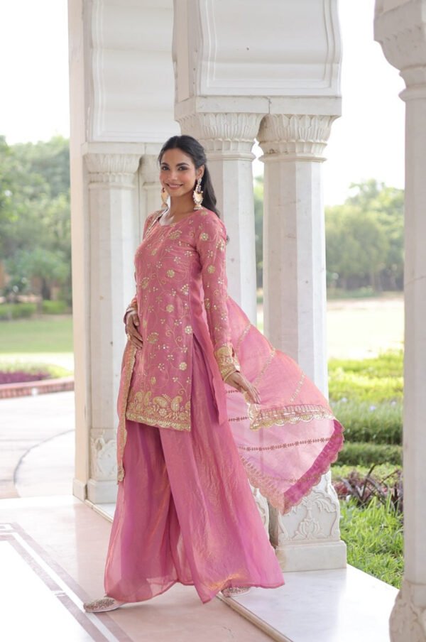 LW-9300_8.jpg Charm Pink Color Fendy Silk Sharara Set