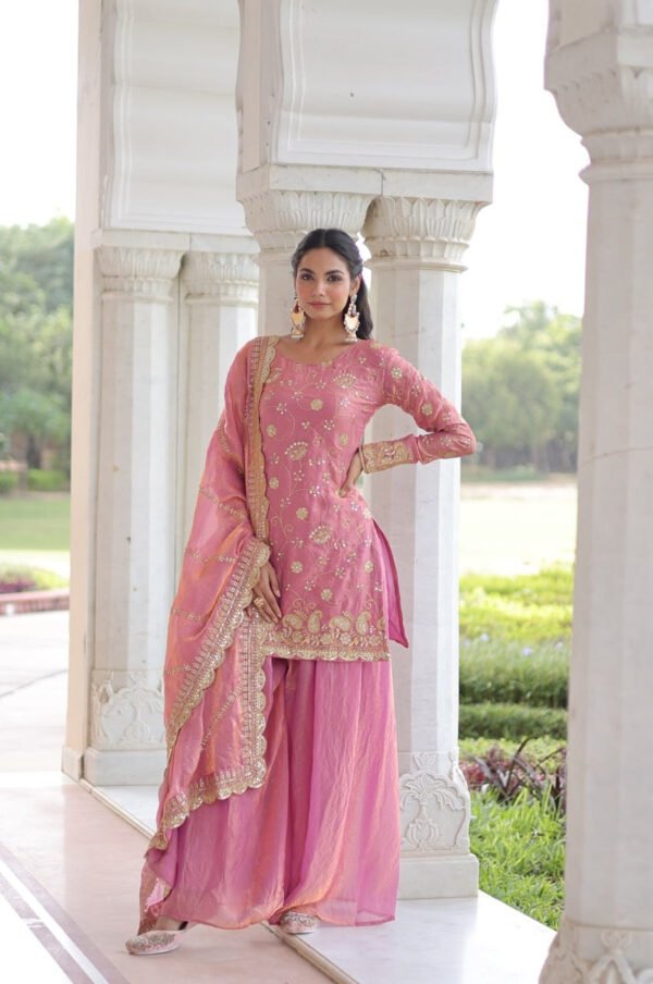 LW-9300_9.jpg Charm Pink Color Fendy Silk Sharara Set