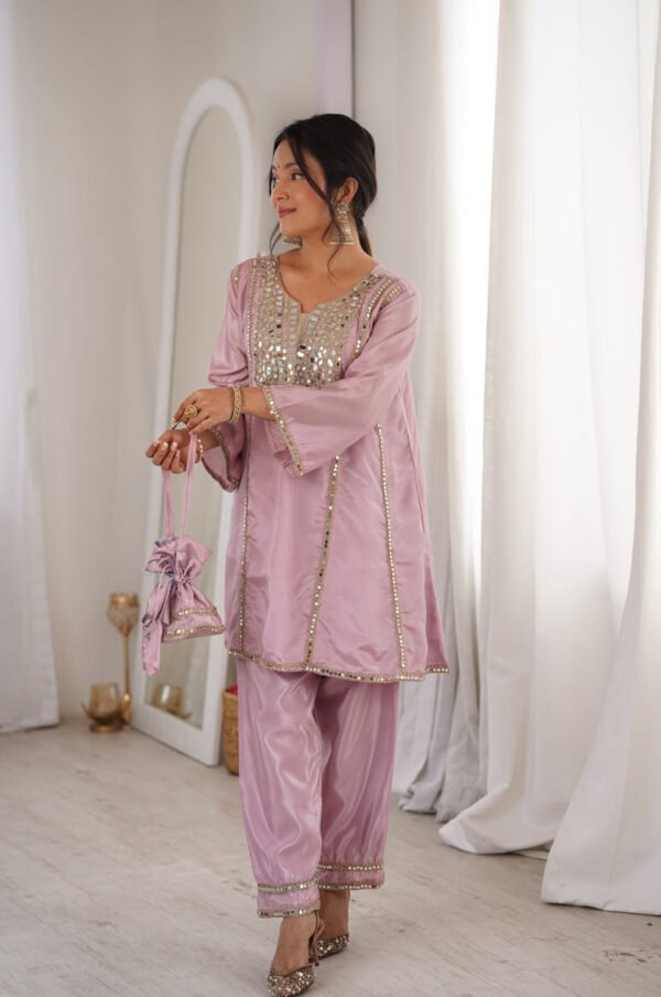LW-9326_10.jpg Premium Metallic Pink Real Mirror Work Suit Set in HO Fabric