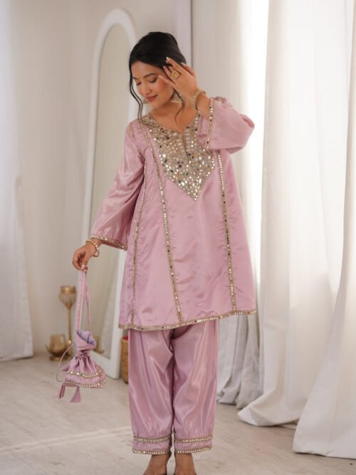 LW-9326_12.jpg Premium Metallic Pink Real Mirror Work Suit Set in HO Fabric