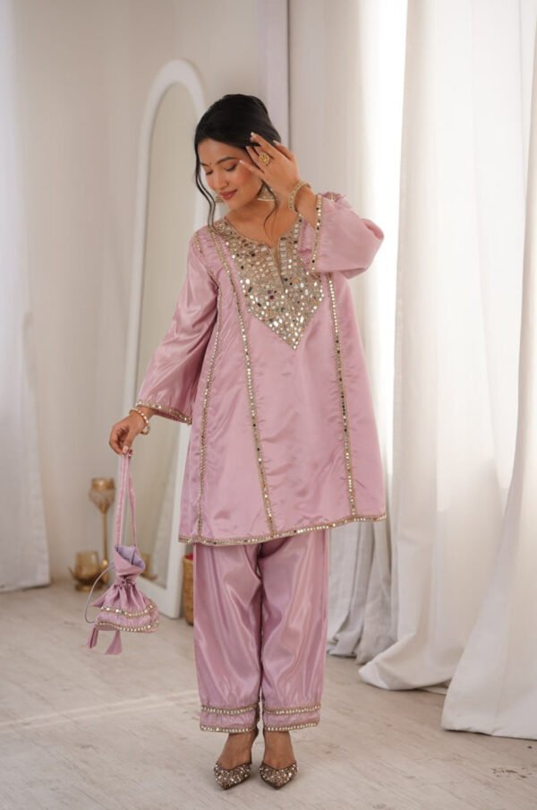 LW-9326_12.jpg Premium Metallic Pink Real Mirror Work Suit Set in HO Fabric