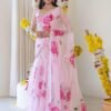 NC-RUFFLE_3.jpg Light Pink Floral Print Georgette Ruffle Saree with Stitched Blouse