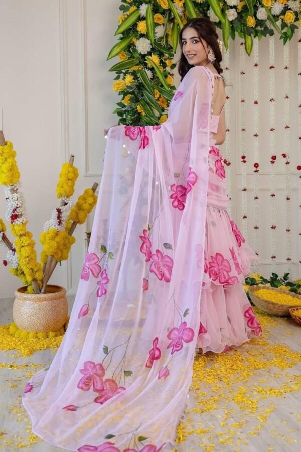 NC-RUFFLE_4.jpg Light Pink Floral Print Georgette Ruffle Saree with Stitched Blouse