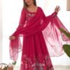 NKB-25BEETRED_2.jpg Rani Pink Flower Print Organza Silk Anarkali Suit Set
