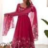 NKB-25BEETRED_4.jpg Rani Pink Flower Print Organza Silk Anarkali Suit Set