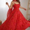 NKB-31_2.jpg Red Bandhej Print Chiffon Anarkali Gown with Dupatta