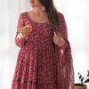 Maroon Kalamkari Print Ready-to-Wear Gown with Dupatta