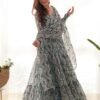 NKB-41BLUE_4.jpg Suratikart Light Blue Zigzag Print Georgette Gown with Dupatta