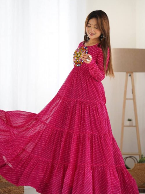 NKB-43_16.jpg Rani Pink Laheriya Print Traditional Gown
