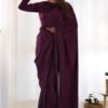 NKB-46WINE_3.jpg Wine Velvet Ready-to-Wear Saree with Fully Stitched Blouse