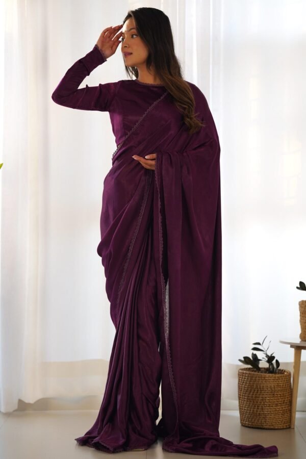 NKB-46WINE_3.jpg Wine Velvet Ready-to-Wear Saree with Fully Stitched Blouse