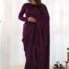 NKB-46WINE_4.jpg Wine Velvet Ready-to-Wear Saree with Fully Stitched Blouse