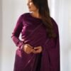 NKB-46WINE_5.jpg Wine Velvet Ready-to-Wear Saree with Fully Stitched Blouse