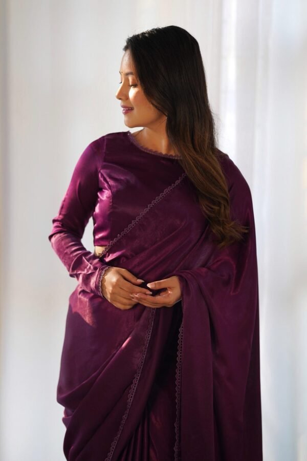 NKB-46WINE_5.jpg Wine Velvet Ready-to-Wear Saree with Fully Stitched Blouse