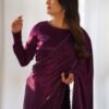 NKB-46WINE_6.jpg Wine Velvet Ready-to-Wear Saree with Fully Stitched Blouse