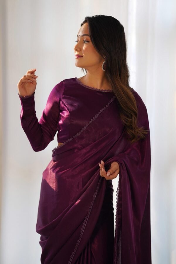 NKB-46WINE_6.jpg Wine Velvet Ready-to-Wear Saree with Fully Stitched Blouse