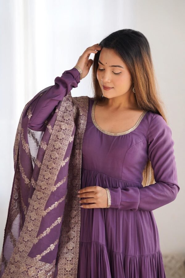 NKB-47PURPLE_1.jpg Lavender Heavy Roman Silk Chanderi Anarkali Suit Set