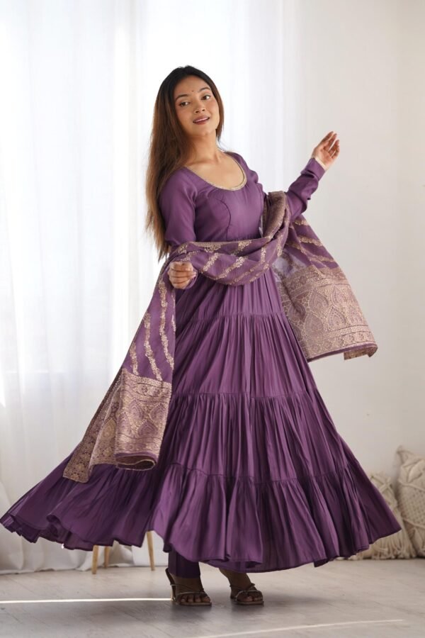 NKB-47PURPLE_2.jpg Lavender Heavy Roman Silk Chanderi Anarkali Suit Set