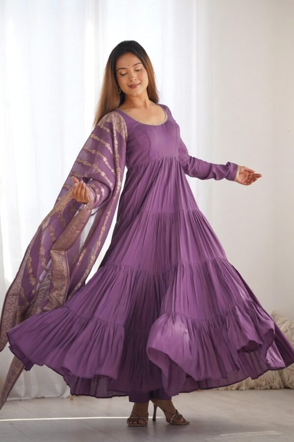 NKB-47PURPLE_3.jpg Lavender Heavy Roman Silk Chanderi Anarkali Suit Set