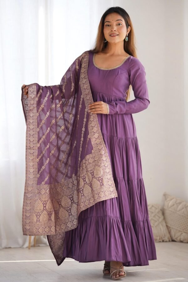 NKB-47PURPLE_4.jpg Lavender Heavy Roman Silk Chanderi Anarkali Suit Set