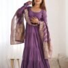 NKB-47PURPLE_5.jpg Lavender Heavy Roman Silk Chanderi Anarkali Suit Set