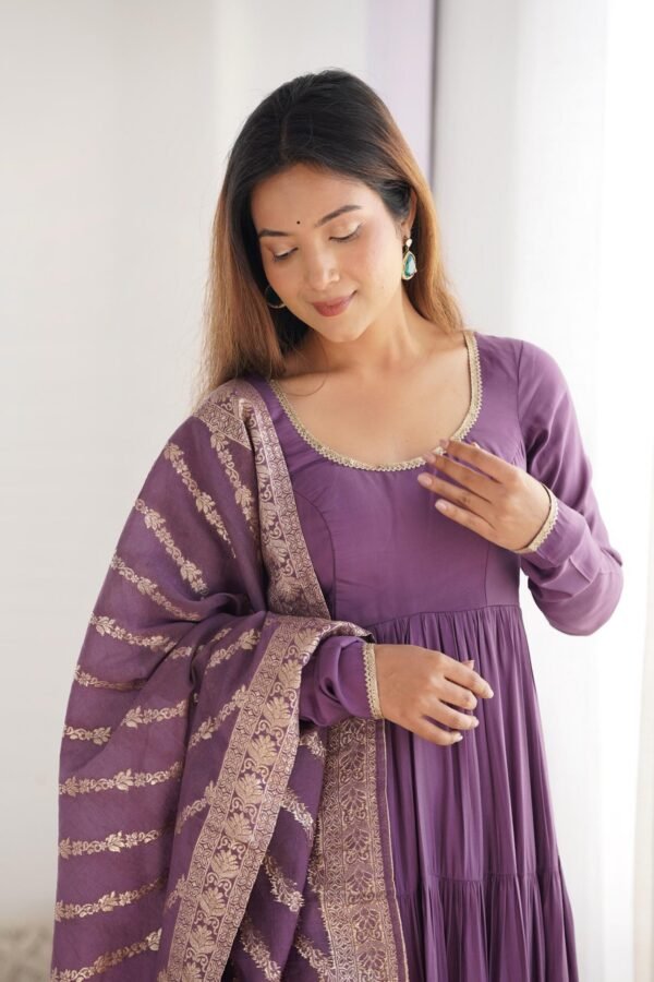 NKB-47PURPLE_6.jpg Lavender Heavy Roman Silk Chanderi Anarkali Suit Set