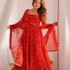NKB-48RED_6.jpg Red Bandhej Print Chiffon Anarkali Suit Set