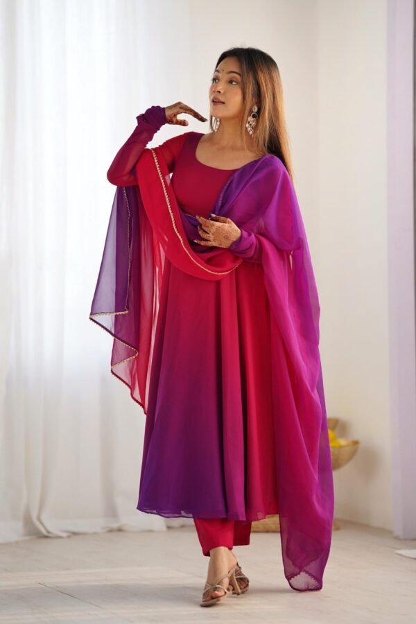 NKB-51DARKPINK_2.jpg Dark Pink & Purple Shaded Fox Georgette Anarkali Suit