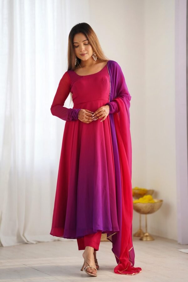 NKB-51DARKPINK_3.jpg Dark Pink & Purple Shaded Fox Georgette Anarkali Suit