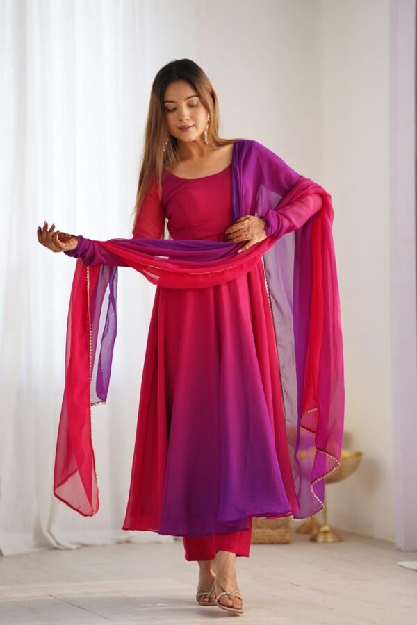 NKB-51DARKPINK_5.jpg Dark Pink & Purple Shaded Fox Georgette Anarkali Suit