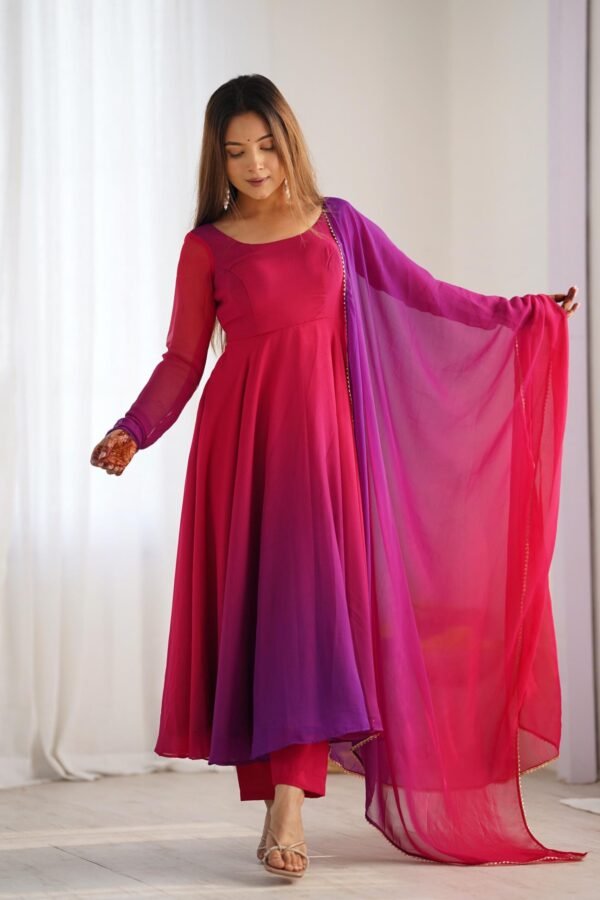 NKB-51DARKPINK_6.jpg Dark Pink & Purple Shaded Fox Georgette Anarkali Suit