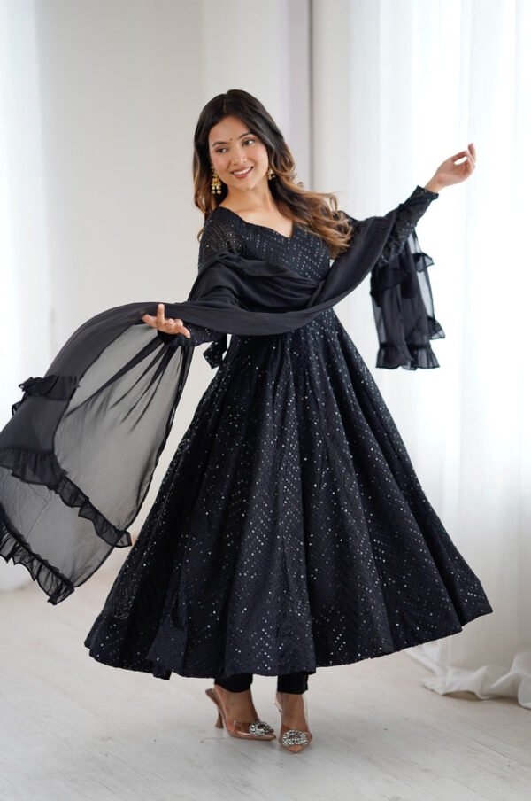NKB-55BLACK_2.jpg Maroon Color Lucknowi Sequence Work Anarkali Suit