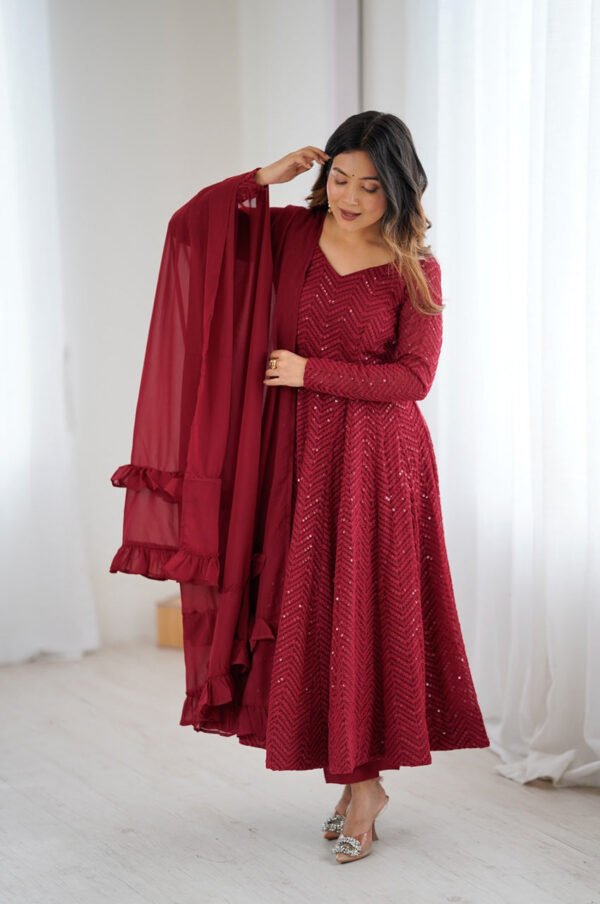 NKB-55MAROON_1.jpg Maroon Color Lucknowi Sequence Work Anarkali Suit