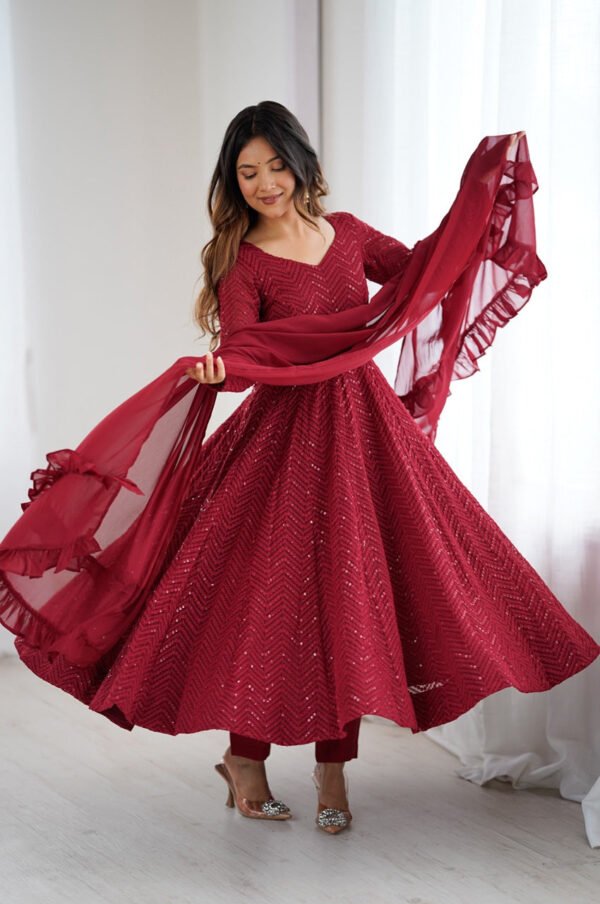 NKB-55MAROON_2.jpg Maroon Color Lucknowi Sequence Work Anarkali Suit