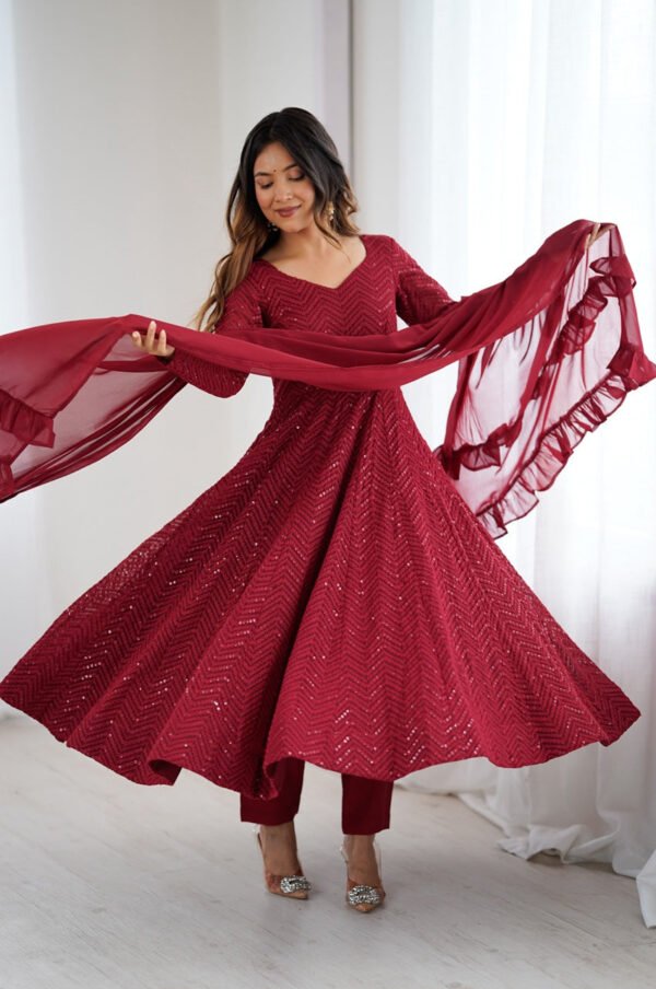 NKB-55MAROON_3.jpg Maroon Color Lucknowi Sequence Work Anarkali Suit